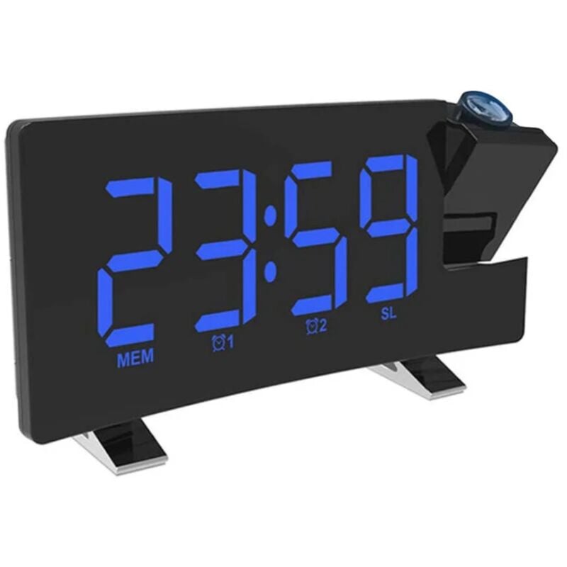 Ensoleille - Réveil à projection, radio-réveil numérique avec chargeur usb, variateur de luminosité 0-100% sur toute la plage, double réveil pour