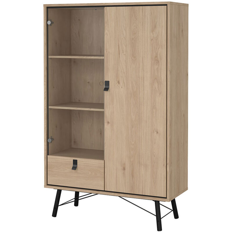 Calicosy - Ry Vitrinenschrank 2 Türen 1 Schublade Eiche Dekor.