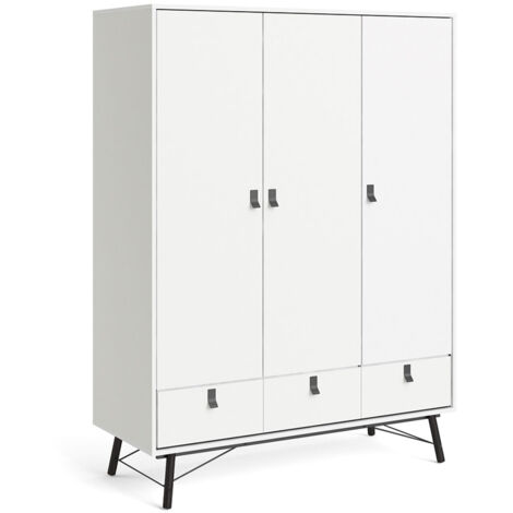 Rye Kleiderschrank 3 Türen, 3 Schubladen mattweiss.