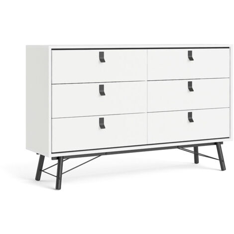 Rye Kommode breit 6 Schubladen mattweiss.