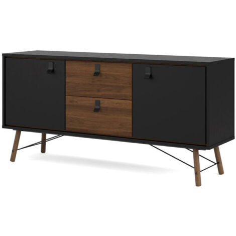 Rye Sideboard 2 Türen, 2 Schubladen mattschwarz, wallnuss Dekor.