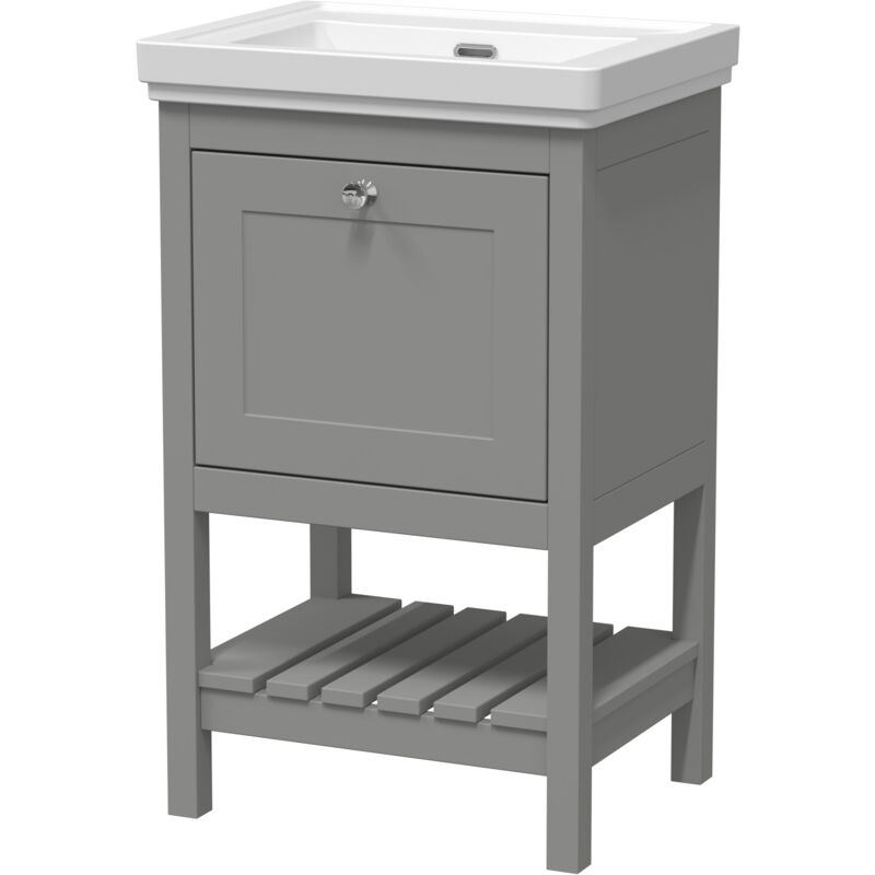 Balterley Traditional Furniture Floor Standing 1 Drawer Vanity & 0 Tap Hole Fireclay Basin, 500mm, Cool Grey