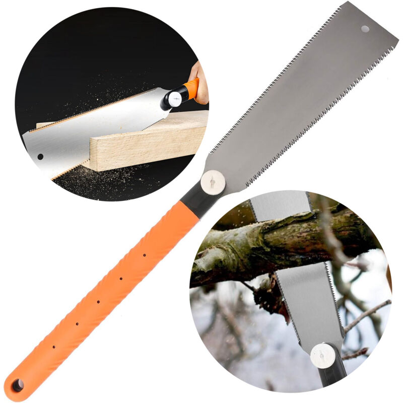 Ryoba Saw Scie à Main Japonaise à Double Tranchant - Tronçonneuse Interchangeable Avec Lame Flexible pour le Travail du Bois, Orange