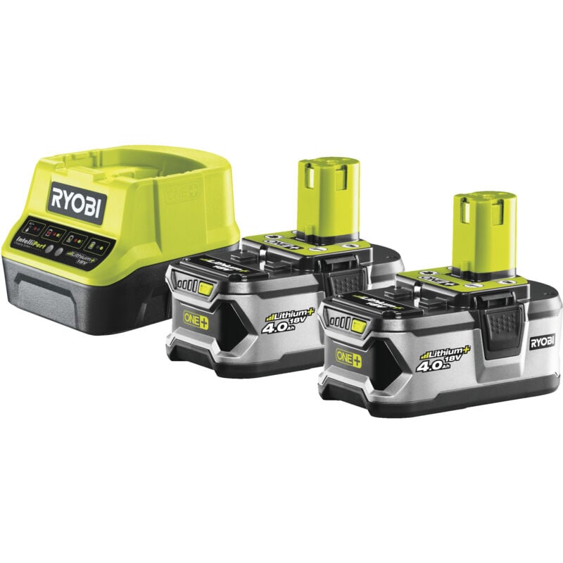 Ryobi - Pack 2 batteries 18V One+ 4.0Ah - chargeur rapide 2.0Ah Lithium-ion RC18120-240