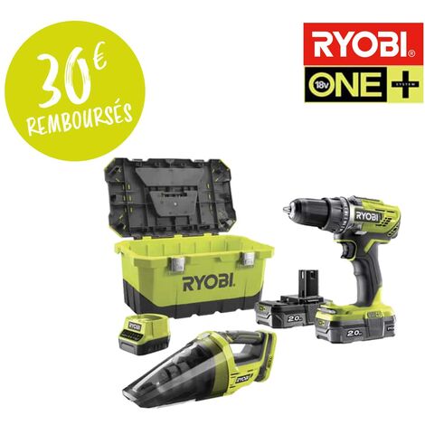 RYOBI 18 V OnePlus R18DDD3-200 18 V Pacchetto trapano e cacciavite - RYOBI CHV182M Workshop Vacuum - 2 batterie LithiumP