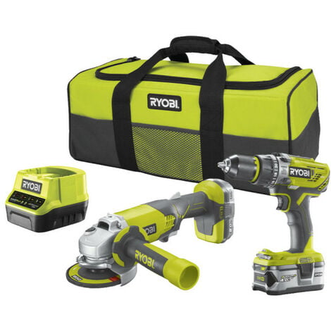 RYOBI 18V Impact Drill / Driver Set - Smerigliatrice angolare OnePlus 18V - 1 batteria 18V 2.0 Ah - 1 batteria 18V 4.0 A