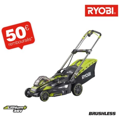  RYOBI 36 V LithiumPlus 36V Cortacésped remolcado 46cm sin cepillos - 1 batería 5.0Ah - 1 cargador RLM36X46H5P 