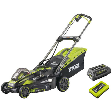 Tondeuse tractée RYOBI 36V LithiumPlus coupe 46cm moteur sans charbons - 1 batterie 5.0Ah - 1 chargeur RLM36X46H5P