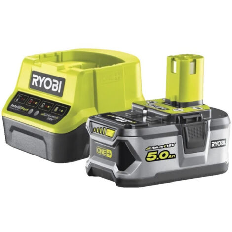 Ryobi – Batterie Lithium-ion 18V 5.0Ah – Chargeur rapide RC18120-150G – Protection surchauffe et surcharge – Indicateur niveau de charge