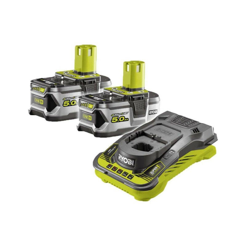 Ryobi - Confezione 2 batterie 18V OnePlus 5,0 Ah LithiumPlus - 1 caricabatterie ultra veloce 5,0 Ah RC18150-250-250