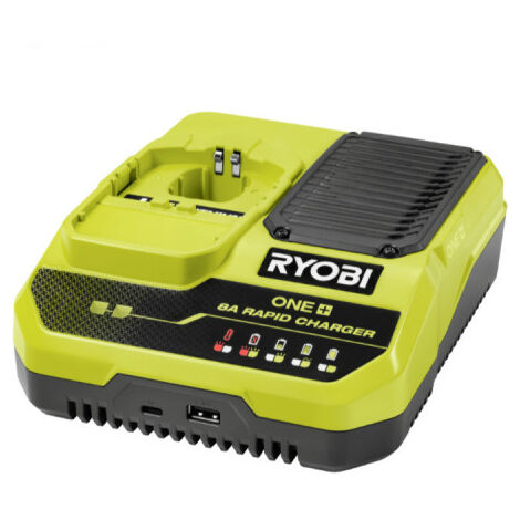 Ryobi – Chargeur rapide 18V One+ – 8.0Ah – Charge ultra rapide en 1h – Indicateurs LED – Ports USB-C et USB-A - RC18180