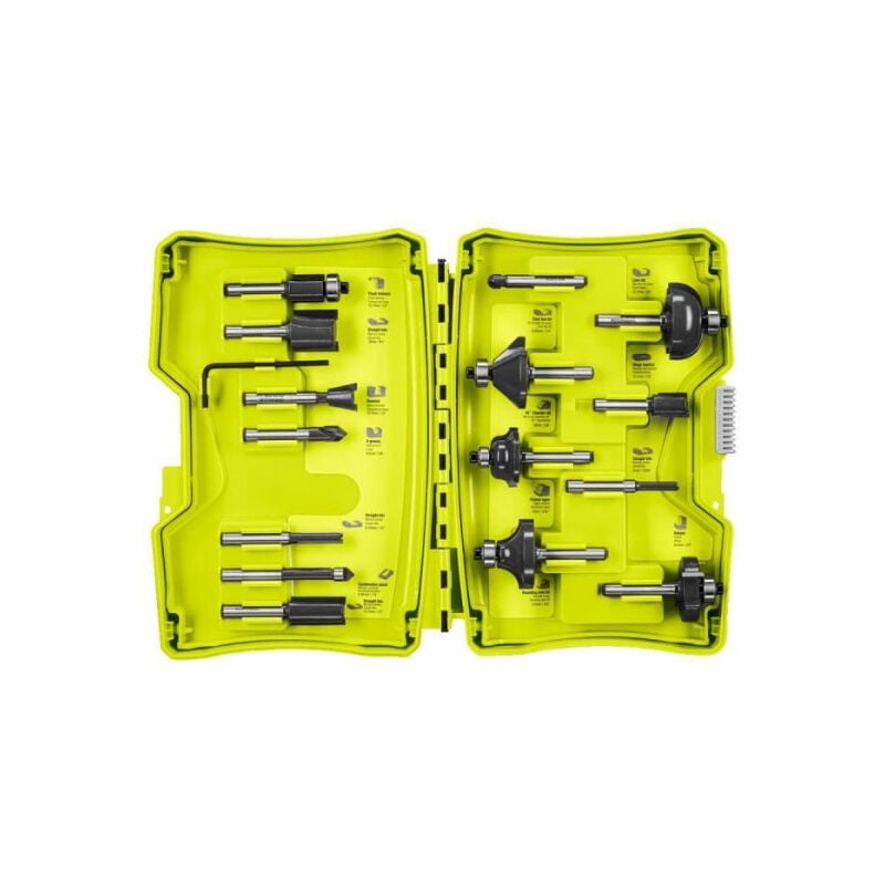 Ryobi - Coffret 15 fraises panachées queue diam. 6 mm + clé pour défonceuses R18TR-0 / R18TR-0 / RRT1600 / ERT1400RV - rakrbs