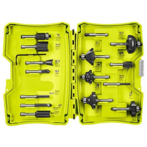 RYOBI - Coffret 15 fraises panachées queue diam. 6 mm + clé pour défonceuses R18TR-0 / R18TR-0 / RRT1600 / ERT1400RV - RAKRBS