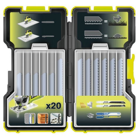 RYOBI Coffret de 20 lames scie sauteuse One+ panachées bois et métal 75-100mm RAK20JB