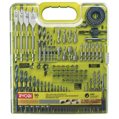 Ryobi – Coffret de 90 accessoires pour perceuse-visseuse – Forets HSS, embouts acier pour bois, métal, plastique – Boîte de rangement compacte - RAKDD90