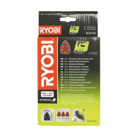 RYOBI Feuille abrasive triangulaire 100x140mm Grain 60, 80 et 120 SCS10A x 10