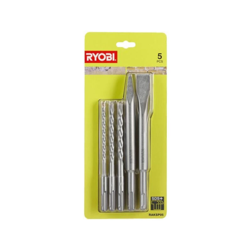 Ryobi - Kit 3 forets (6 mm, 8 mm, 10 mm) et 2 burins sds+ (1 pointe et 1 plat) - RAKSP05