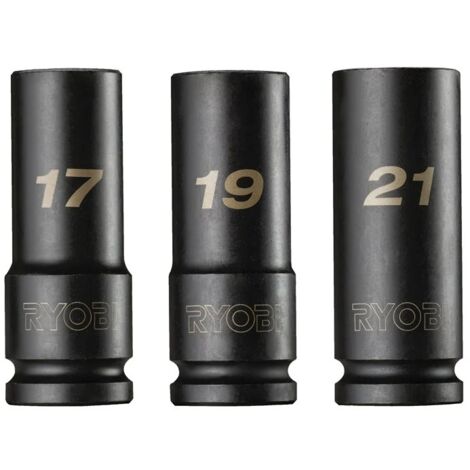 RYOBI Lot de 3 douilles automobiles - carré 1/2 - 17 mm / 19 mm / 21 mm - RHDIS3PC