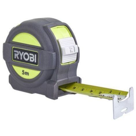 Ryobi Maßband 5 m, Ausziehbar ohne Abknicken, Gürtelclip, Rollmaß, RTM5M