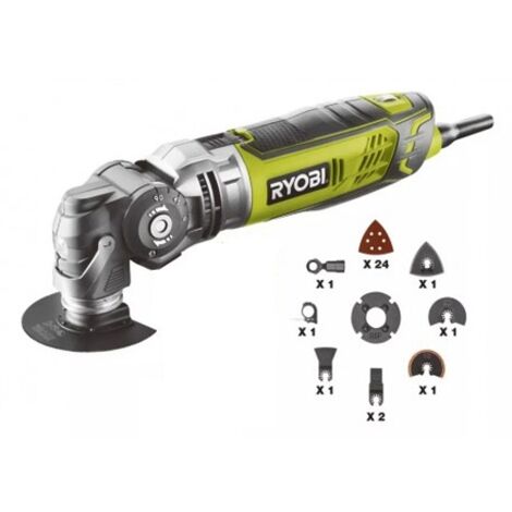 RYOBI - Multiherramienta 300 W - Bolsa con plato de lijado, 24 hojas abrasivas y cuchillas (madera/metálica, de inmersión y de diamante) - RMT300-SA