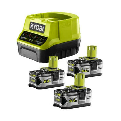 RYOBI Pack batterie 18V One+ 5.0Ah Lithium-ion RB18L50 - 2 batteries 18V One+ 5.0Ah LithiumPlus - 1 chargeur rapide 2.0Ah RC18120-250