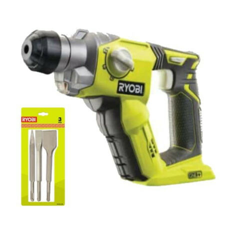 RYOBI Pack Marteau perforateur 18V One+ sans batterie ni chargeur R18SDS-0 - Kit 3 burins SDS+ RIOBY 1 pointe - 1 plat - 1 bêche - RAKSPC03