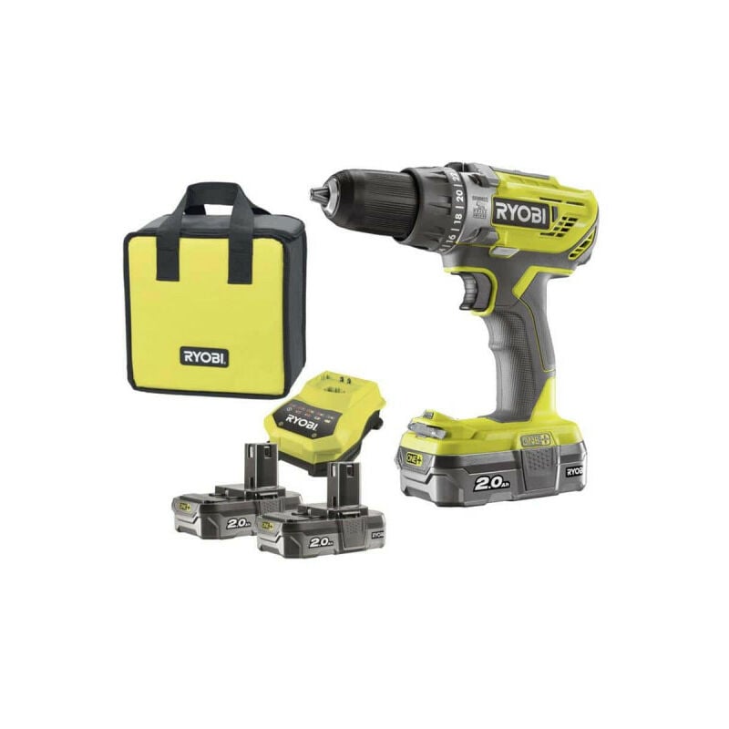 Ryobi - Perceuse-visseuse à percussion 2 vitesses 18V oneplus - Batteries LithiumPlus 2x 2,0 Ah R18PD3-220S