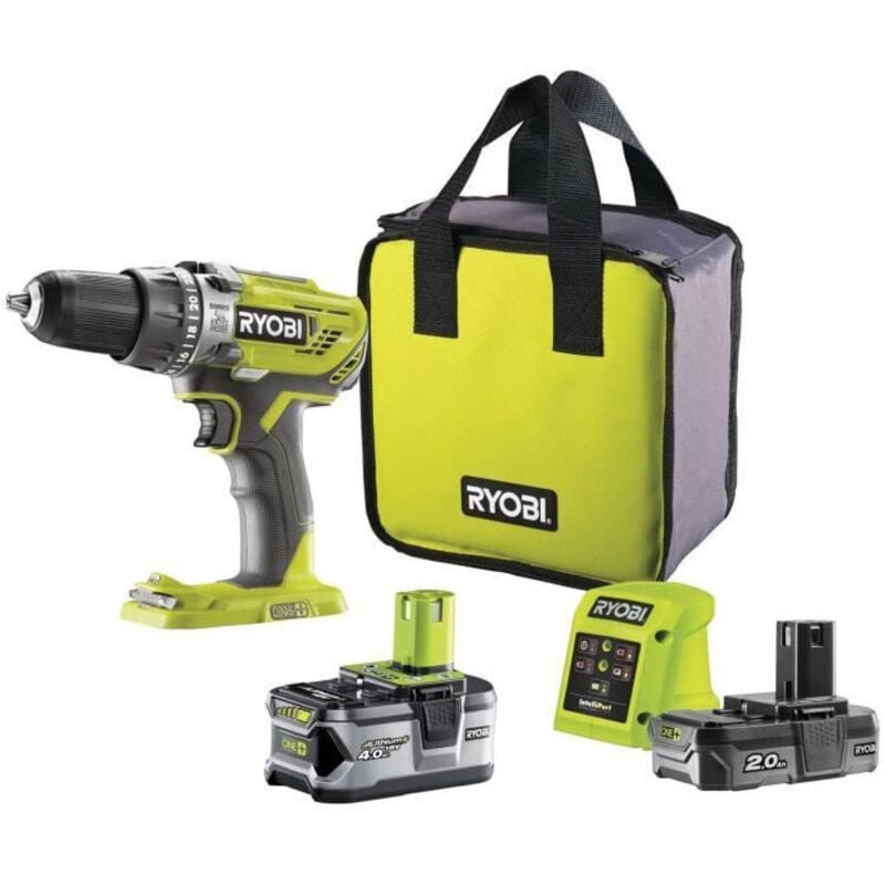 Ryobi - Perceuse à percussion 18V One+ - 1 Batterie 4,0Ah et 2,0Ah - Chargeur rapide - R18PD3-242S
