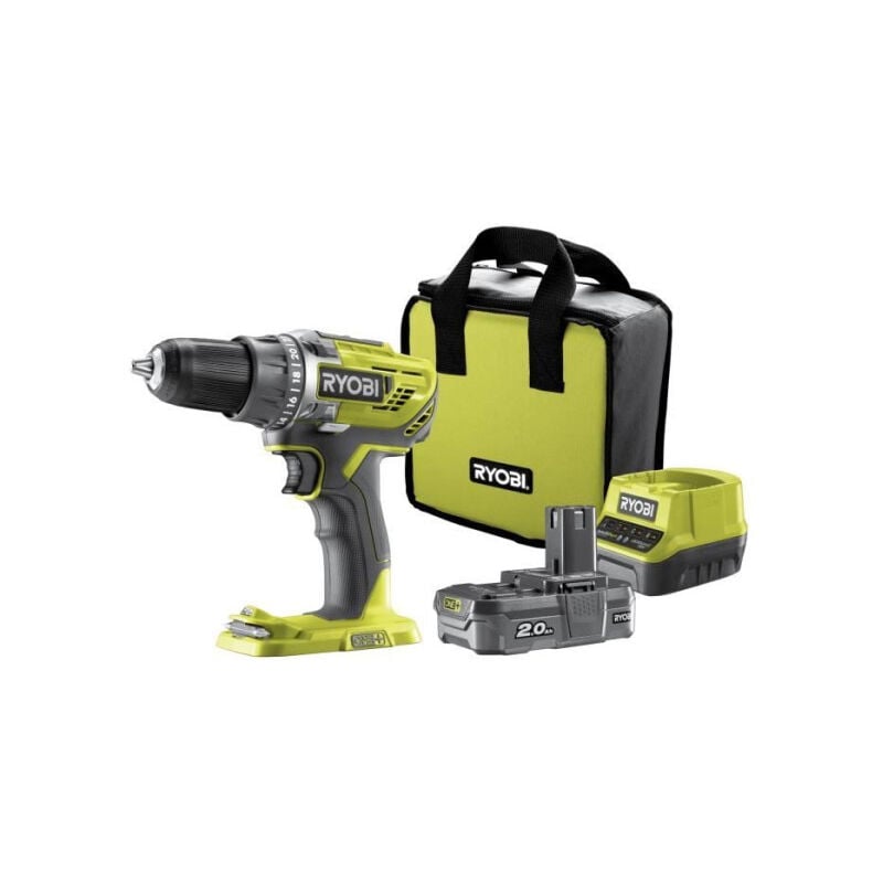 Perceuse-visseuse 18V one+ - 50 Nm - 500-1800 tr/min - mandrin 13 mm + 1 batterie 2 Ah, chargeur & sac - R18DD3-120S - Ryobi