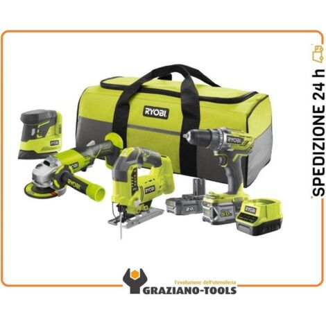 Ryobi R18CK4B-252S Kit 4 Utensili 18v Con Doppia Batteria 2,0ah E 5,0ah Con Borsone Incluso