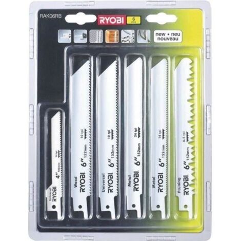 Ryobi RAK06RB Kit 6 gerade Sägeblätter 6"/4" 5/10/14/24TPI Holz Metall Kunststoff