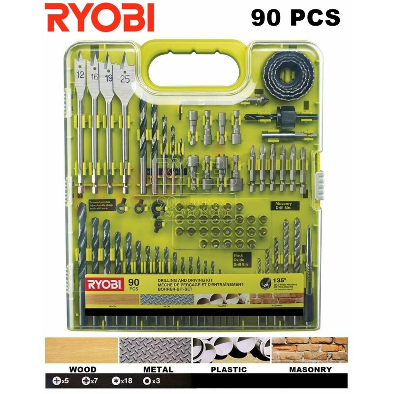 Image of Set accessori 90 pezzi avvitatura foratura e taglio multi materiale Ryobi