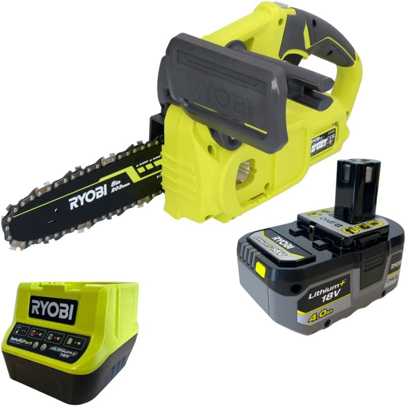 RYOBI RY18CS20A-0 18 V ONE+ tronçonneuse à chaîne sans fil 20 cm Compact + 1x batterie 4,0 Ah + chargeur