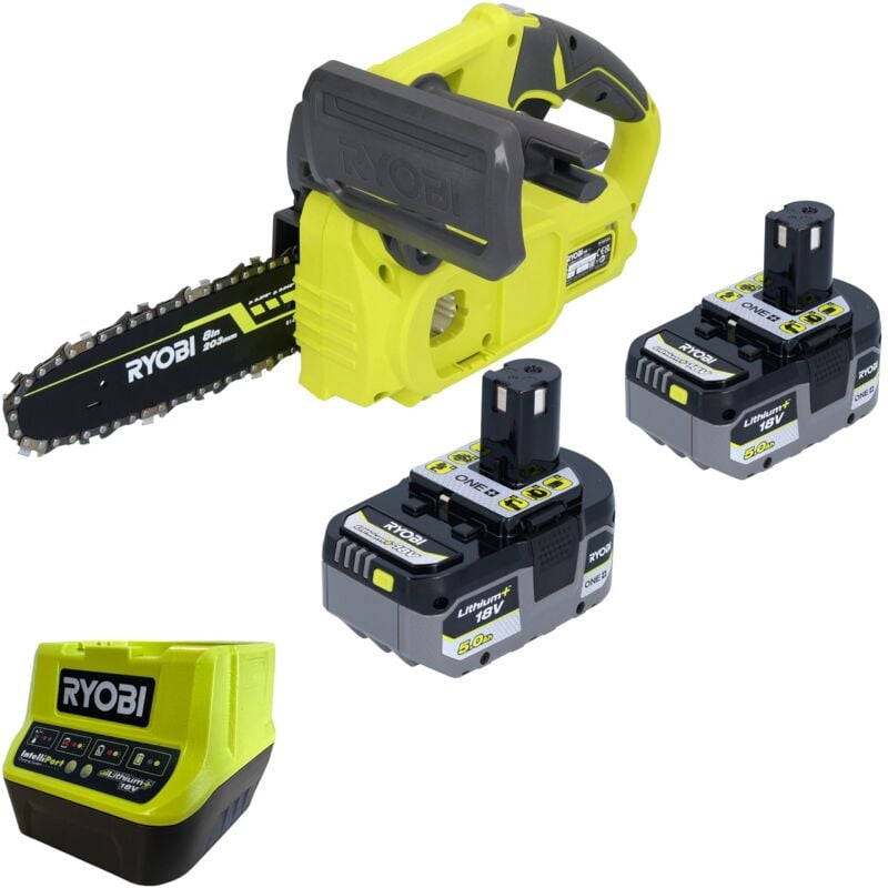 RYOBI RY18CS20A 18 V ONE+ tronçonneuse à chaîne sans fil 20 cm Compact + 2x batterie 5,0 Ah + chargeur