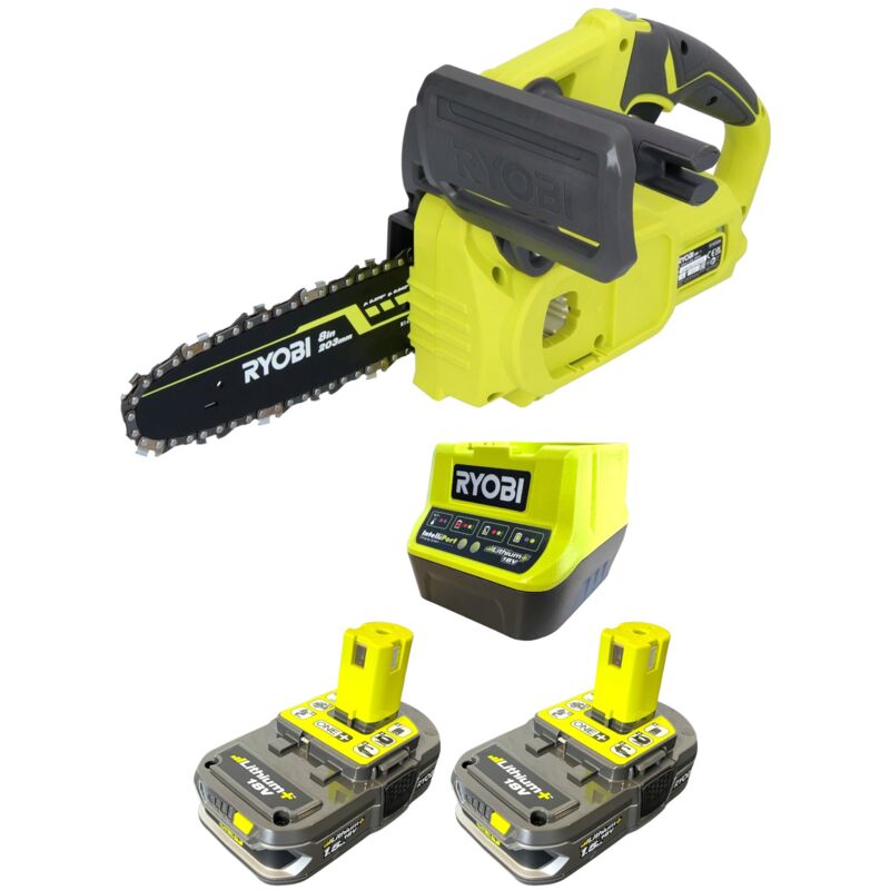 Ryobi - RY18CS20A-215 Tronçonneuse à chaîne sans fil 18 v one+ 20 cm Compact + 2x batterie 1,5 Ah + chargeur
