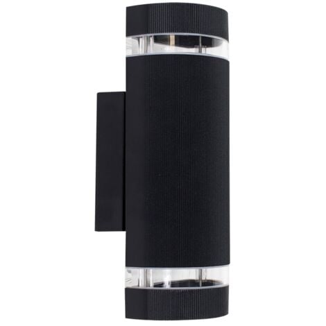Ryston 2 x Aluminium Outdoor IP54 Rated Black Ribbed Glass Shade Wall Light Fittings with GU10 LED Bulbs Warm White
