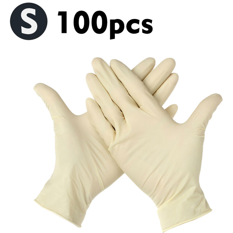 

(S) 100 piezas / guantes desechables, gruesos, sin polvo, de latex, guantes elasticos, esteriles, aptos para uso alimentario, para uso domestico en