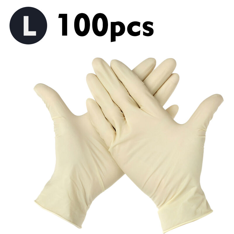 

(L) 100 piezas / guantes desechables, gruesos, sin polvo, de latex, guantes elasticos, esteriles, aptos para uso alimentario, para uso domestico en