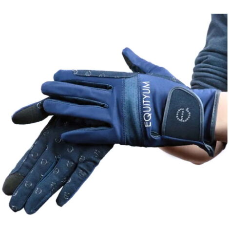 S, Blu: Guanti equitazione donna modello Softie Tuch in tessuto elastico con grip sul palmo
