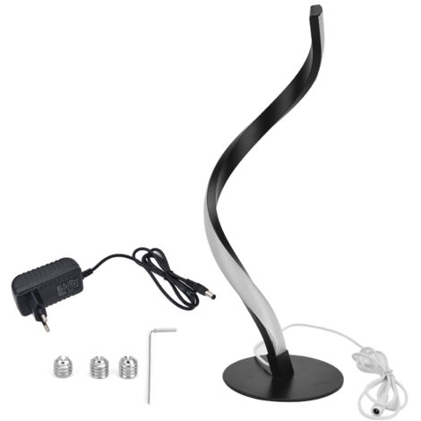 S-förmige spiralförmige LED-Tischleuchte, Leselampe fürs Bett, kompaktes Nachtlicht, EU-Stecker 100-240 V (Schwarz)