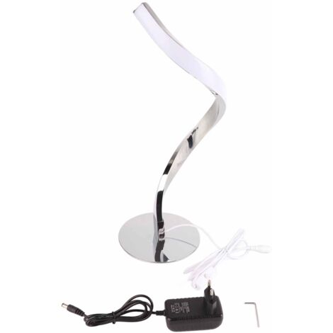 S-förmige spiralförmige LED-Tischleuchte, Leselampe, Nachttischlampe, EU-Stecker 100-240V (Silber)