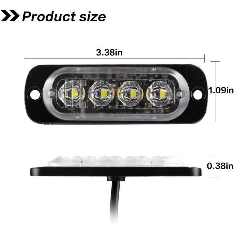 S-giant 4pcs Ultra Mince 4LED Lumières Stroboscopiques d'urgence Blanc Danger Balise Avertissement Clignotant Lumières Universelles Pour Voiture