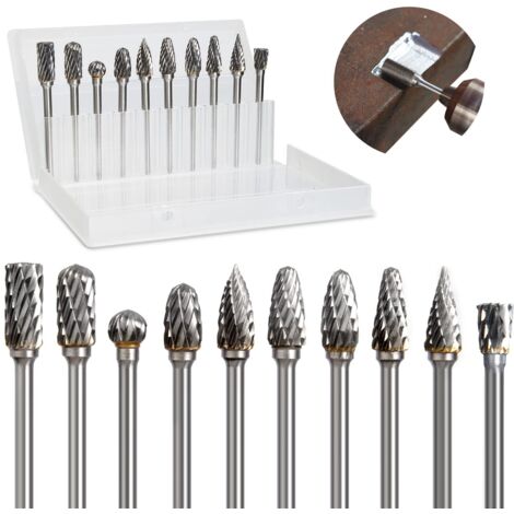 S-giant Ensemble de Fraises Rotatives Carbure de Tungstène Double Tranchant pour Outil rotatif, Mèches de meuleuse Tige 1/8”, Tête de meulage Bricolage, Travail du Bois et Métal, Gravure, Perçage, Pol