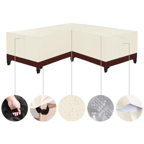 S-giant Housse Salon de Jardin Angle Exterieur, Housses de Meubles en Forme de L, Housse de Protection pour Meubles de Jardin, Housse de Canapé de Jardin Imperméable(Beige + Marron,250X250X100cm)