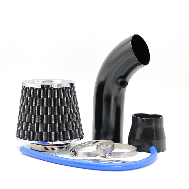 Kit Admission Direct Universel - Filtre a Air Sport Voiture Filtre Froid Diamètre 76mm Système D'admission D'air en Fibre de avec Tuyau(Carbone noir)