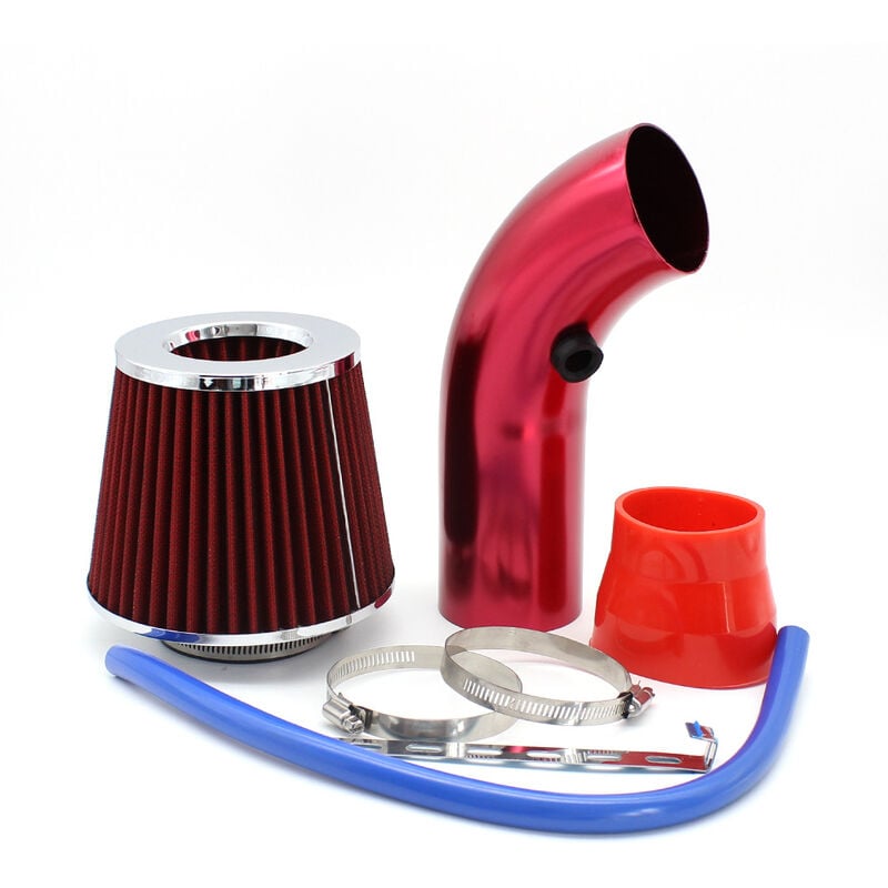 Kit Admission Direct Universel - Filtre a Air Sport Voiture Filtre Froid Diamètre 76mm Système D'admission D'air en Fibre de avec Tuyau(Rouge)