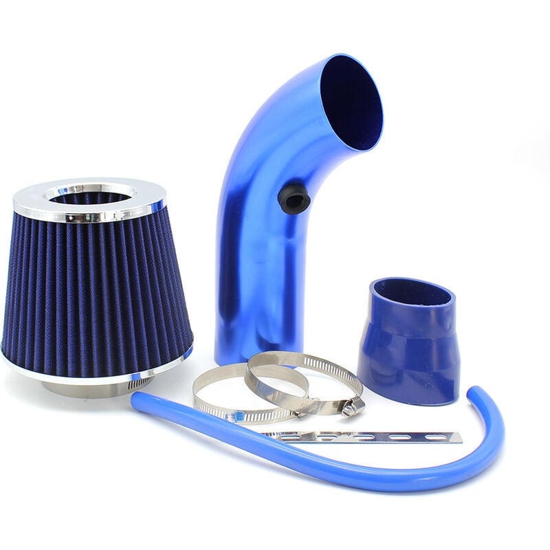 Kit Admission Direct Universel - Filtre a Air Sport Voiture Filtre Froid Diamètre 76mm Système D'admission D'air en Fibre de avec Tuyau(Bleu argenté)
