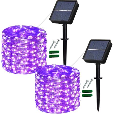 S-giant Lampes solaires d'extérieur, 2 paquets de lampes solaires de jardin 120LED étanches 12m/40ft 8 modes lumières de fées intérieures/extérieures fil de cuivre éclairage décoratif pour patio fête 
