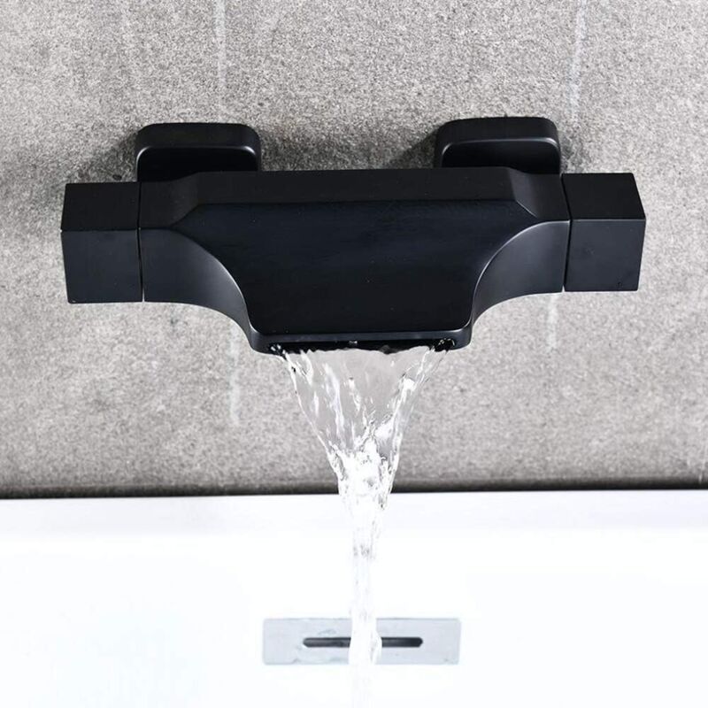 Mitigeur Baignoire Cascade Mural Robinet De Baignoire Pommeau De Douche Cascade Mural Robinet De Baignoire Chaud Et Froid (Noir) - S-giant