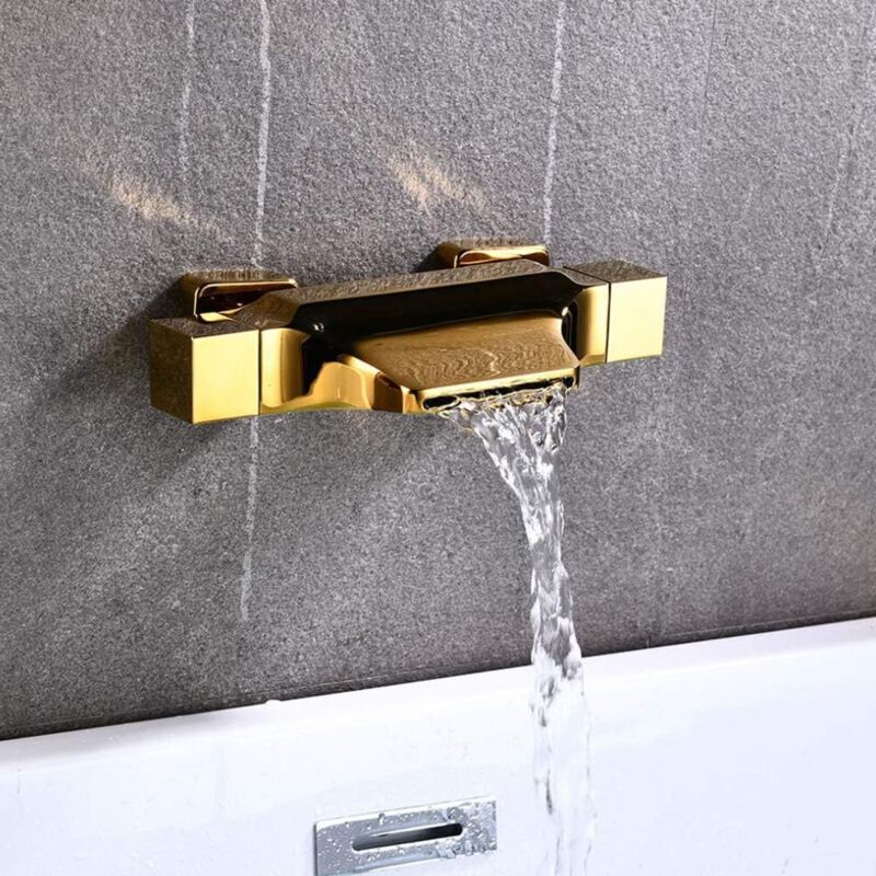 Mitigeur Baignoire Cascade Mural Robinet De Baignoire Pommeau De Douche Cascade Mural Robinet De Baignoire Chaud Et Froid (Or) - S-giant